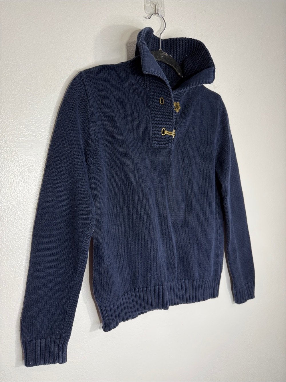 Navy Collared buckle detail Cotton Sweater Medium